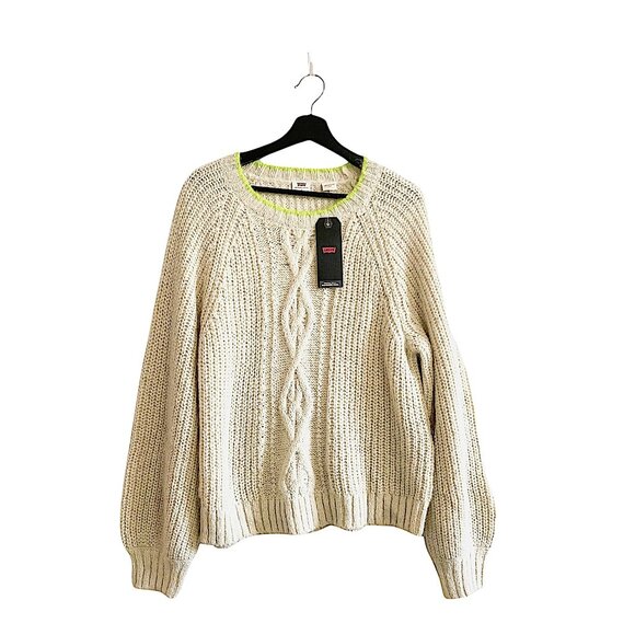Levi's Ava Cable Knit Sweater in Almond Milk (off white, ivory)  size L, NWT - Picture 3 of 12
